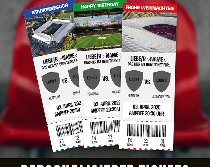 Personalized sports tickets portrait format, football game, basketball, surprise gift, voucher, birthday gift, custom tickets