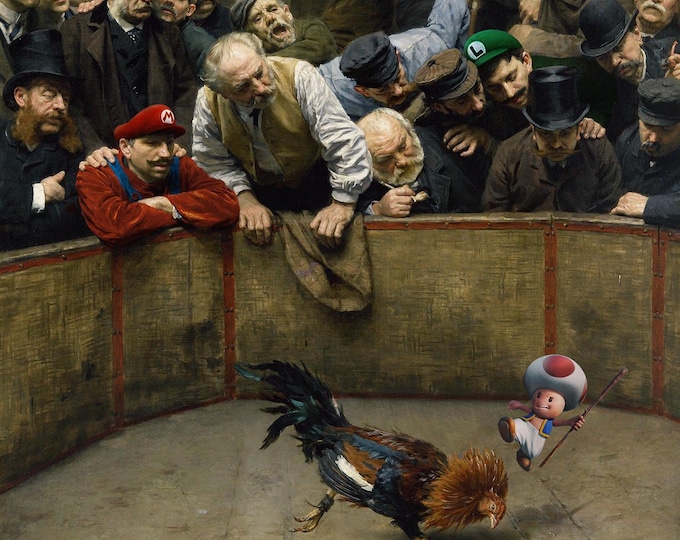 The Cockfight by Remy Cogghe Super Mario Poster/ high-quality 250g/m² print