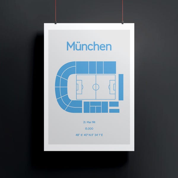 Minimalistisch illustriertes Fußballstadion, Poster Design für Wohnung und Office, München