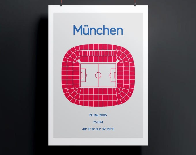 Minimalistic illustrated football stadium, poster design for home and office, Munich, Allianz-Arena