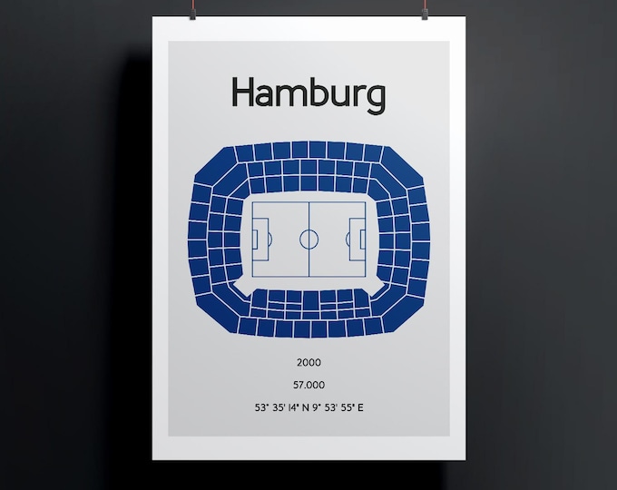 Minimalistic illustrated football stadium, poster design for home and office, Hamburg