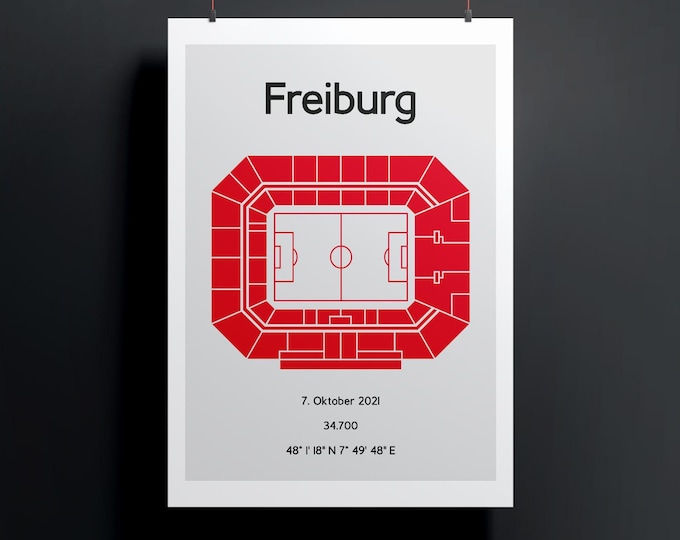Minimalistic illustrated football stadium, poster design for home and office, Freiburg, Mooswaldstadion, Europa-Park