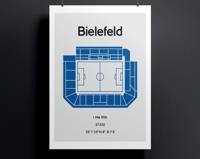 Minimalistic illustrated football stadium, poster design for home and office, Bielefeld, Bielefelder Alm