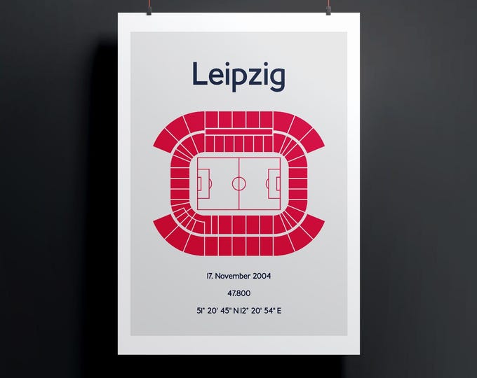 Minimalist illustration of a football stadium, poster design for home and office, Leipzig
