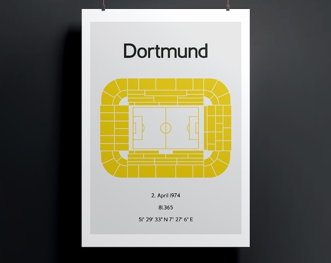 Minimalistic illustrated football stadium, poster design for home and office, Dortmund, Westfalenstadion, Signal Iduna