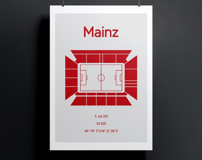 Minimalist illustration of a football stadium, poster design for home and office, Mainz
