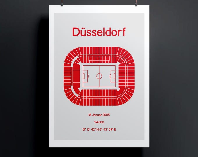 Minimalist illustration of a football stadium, poster design for home and office, Düsseldorf