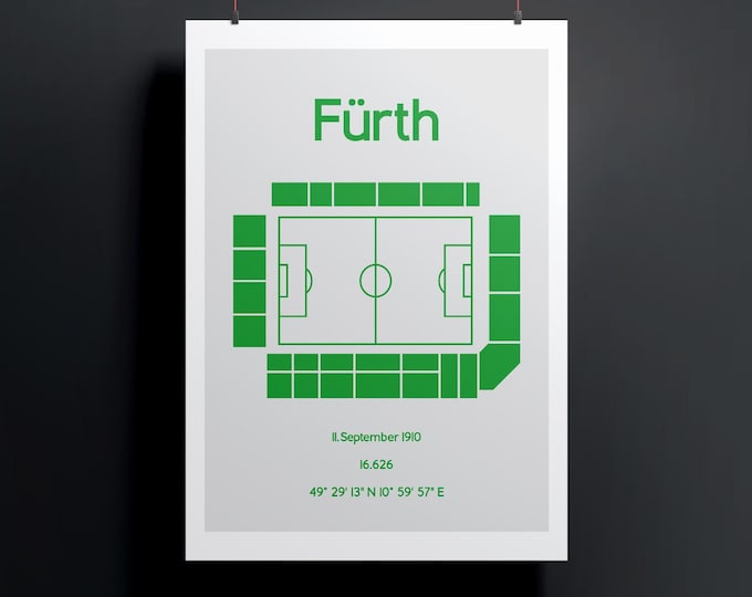 Minimalistic illustrated football stadium, poster design for home and office, Fürth, Sportpark Ronhof