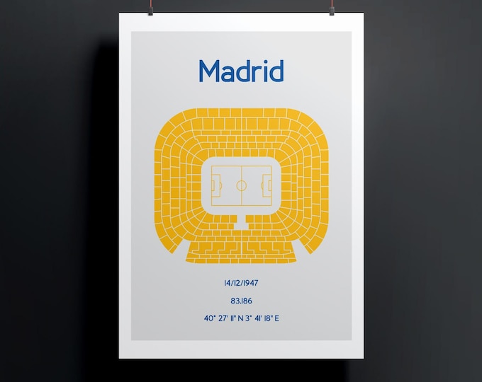Minimalist illustrated football stadium, poster design for home and office, Madrid