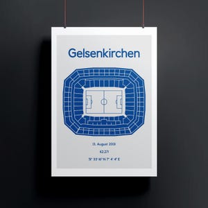 Minimalistisch illustriertes Fußballstadion, Poster Design für Wohnung und Office, Gelsenkirchen, Veltins Arena