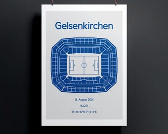 Minimalistic illustrated football stadium, poster design for home and office, Gelsenkirchen