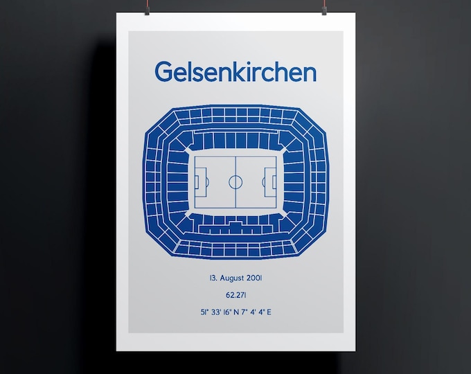Minimalistic illustrated football stadium, poster design for home and office, Gelsenkirchen, Veltins Arena