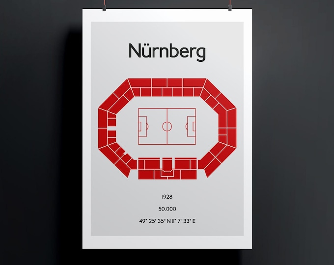 Minimalist illustration of a football stadium, poster design for home and office, Nuremberg
