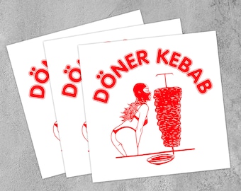 3x Döner Kebab Sticker 10x10cm, hochwertiger Outdoor Sticker