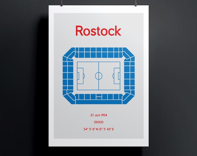 Minimalistic illustrated football stadium, poster design for home and office, Rostock