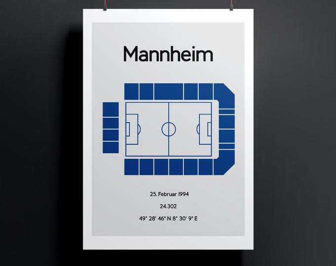 Minimalistic illustrated football stadium, poster design for home and office, Mannheim, Carl-Benz-Stadion
