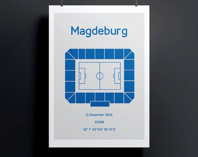 Minimalist illustration of a football stadium, poster design for home and office, Magdeburg