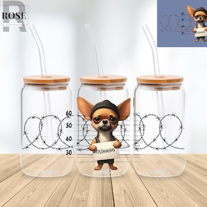 Chihuahua Dog 16 Oz Libbey Glass Can Wrap Png Sublimation Digital Instant Download, Cartoon Libbey Png, Glass Cup, Coffee Cup, Glass Jar
