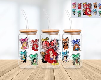 Princess 16 Oz Libbey Glass Can Wrap Png Sublimation Digital Instant Download, Cartoon Libbey Png, Glass Cup, Coffee Cup, Glass Jar