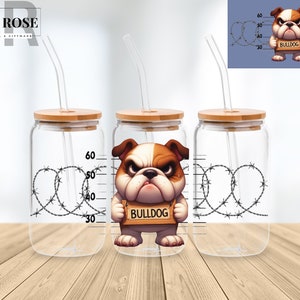 Bulldog Dog 16 Oz Libbey Glass Can Wrap Png Sublimation Digital Instant Download, Cartoon Libbey Png, Glass Cup, Coffee Cup, Glass Jar