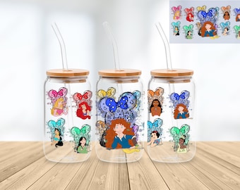 Princess 16 Oz Libbey Glass Can Wrap Png Sublimation Digital Instant Download, Cartoon Libbey Png, Glass Cup, Coffee Cup, Glass Jar