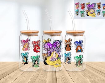Princess 16 Oz Libbey Glass Can Wrap Png Sublimation Digital Instant Download, Cartoon Libbey Png, Glass Cup, Coffee Cup, Glass Jar