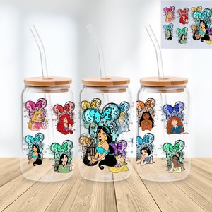 Princess 16 Oz Libbey Glass Can Wrap Png Sublimation Digital Instant Download, Cartoon Libbey Png, Glass Cup, Coffee Cup, Glass Jar