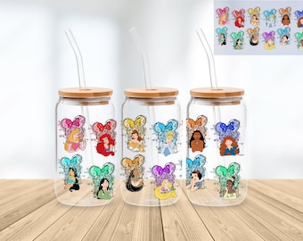Princess 16 Oz Libbey Glass Can Wrap Png Sublimation Digital Instant Download, Cartoon Libbey Png, Glass Cup, Coffee Cup, Glass Jar