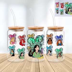 Princess 16 Oz Libbey Glass Can Wrap Png Sublimation Digital Instant Download, Cartoon Libbey Png, Glass Cup, Coffee Cup, Glass Jar