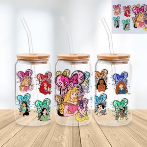 Princess 16 Oz Libbey Glass Can Wrap Png Sublimation Digital Instant Download, Cartoon Libbey Png, Glass Cup, Coffee Cup, Glass Jar