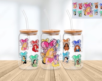 Princess 16 Oz Libbey Glass Can Wrap Png Sublimation Digital Instant Download, Cartoon Libbey Png, Glass Cup, Coffee Cup, Glass Jar