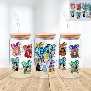 La princesse 16 Oz Libbey peut envelopper Png sublimation téléchargement numérique, dessin animé Libbey Png, tasse en verre, tasse à café, bocal en verre