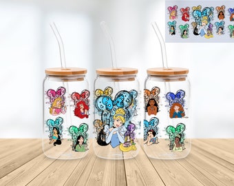 Princess 16 Oz Libbey Glass Can Wrap Png Sublimation Digital Instant Download, Cartoon Libbey Png, Glass Cup, Coffee Cup, Glass Jar