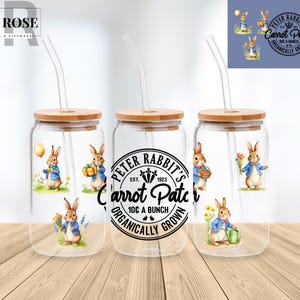 Rabbit 16 Oz Libbey Glass Can Wrap Png Sublimation Digital Instant Download, Cartoon Libbey Png, Glass Cup, Coffee Cup, Glass Jar