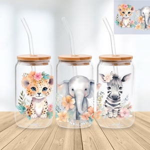 Baby Animals 16 Oz Libbey Glass Can Wrap Png Sublimation Digital Instant Download, Cartoon Libbey Png, Glass Cup, Coffee Cup, Glass Jar
