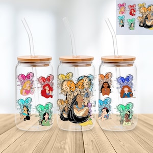 Princesa 16 Oz Libbey Glass Can Wrap Png Sublimación Descarga instantánea digital, Cartoon Libbey Png, Taza de vidrio, Taza de café, Tarro de vidrio