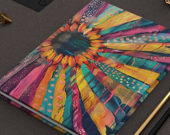 Sunflower personal journal, Colorful hardcover writing journal, Lined journal notebook, Gratitude journal gift
