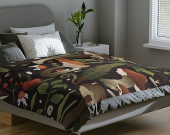 Mushroom lovers Velveteen Microfiber Blanket, Cottage core throw, botanical comfy blanket, forrest core mushroom decor