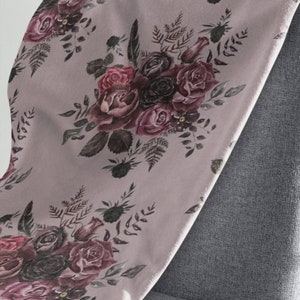 Gothic Roses Purple Velveteen Minky Blanket, Vintage flower microfiber throw, Floral blanket gifts for her, Soft cozy dark rose