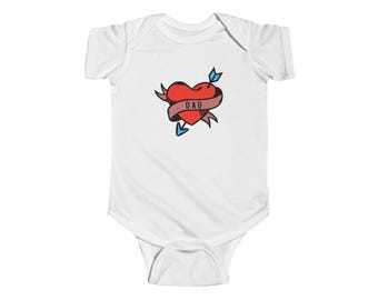 Dad Tattoo Baby Onesie | Heart Dad Tattoo Bodysuit | Cute Baby Shower Gift | Unisex Father's Day Infant Outfit