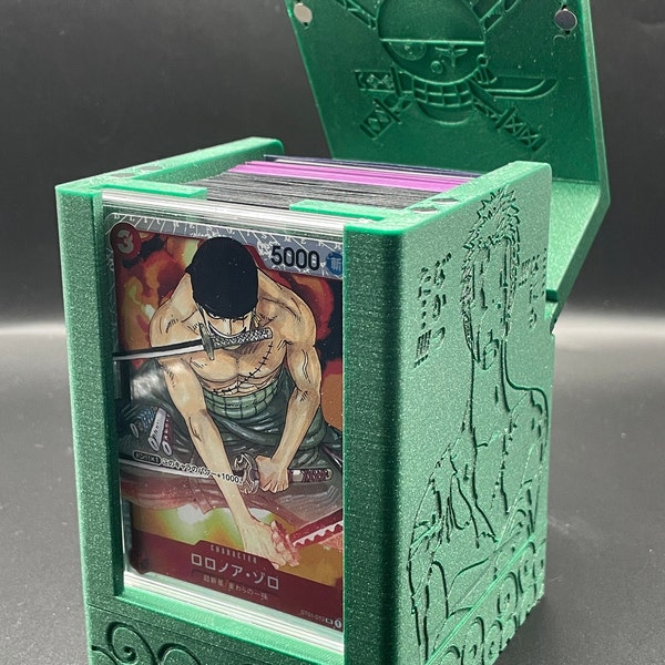 One Piece TCG Roronoa Zoro Leader Deck & Dice Box  | Max 100 Card Capacity | 3D Printed, Magnetic Parts, w/ Mini Snap!
