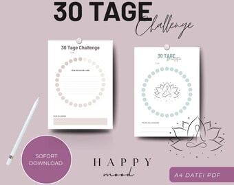 30-Day Challenge PDF & Meditation Challenge | Mindfulness | Self-Development | Printable in German | Habit Tracker