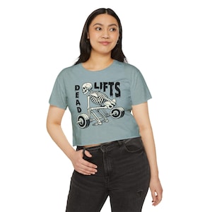 Dead Lifts Skeleton Halloween Cropped T-Shirt