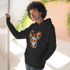 Dia de los Muertos Mouse Head Collage Hoodie - Coco-Inspired Halloween Sweatshirt