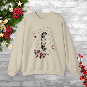 Queen of Hearts Sweatshirt Speelkaarten Crewneck Gambler Queen Sweatshirt Vakantiecadeau voor haar Casino Poker Card Player Womens Crewneck Tee