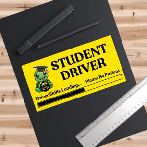 Fun Student Driver Bumper Sticker, New Driver Sign, Funny Car Decal, Driving School Gift, Patience Reminder, Cute Caution Sign Car Accessory