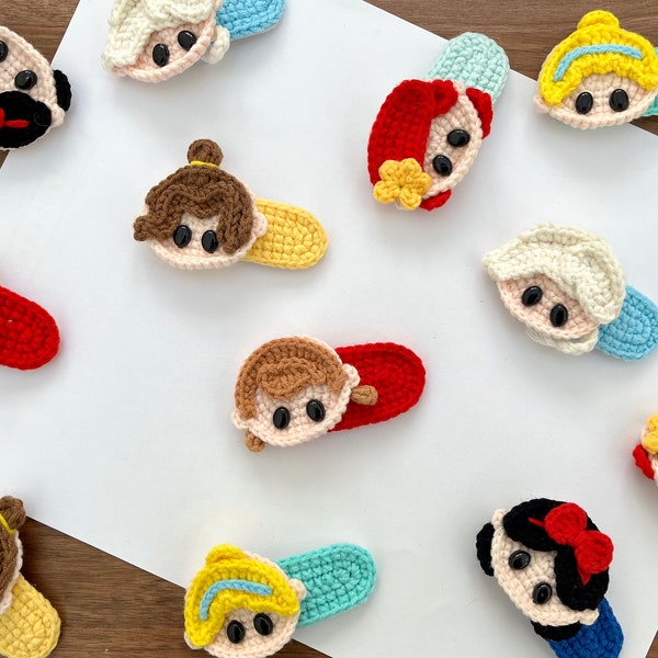 Princess handmade crochet doll/scrunchie/hair clip, toddler/girl, Easter, Valentine’s, spring, Elsa Ariel Cinderella Belle Anna Snow White