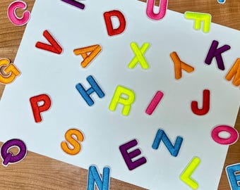 Small letter/number patch, iron-on, embroidered appliqué, back to school, personalized item label, mini, cute kid gift, rainbow color