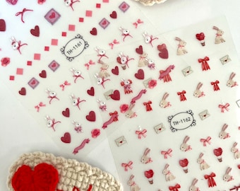 Lovely nail sticker, cute nail decal, DIY, gel polish, heart, love, flower, bunny, apple, unique gift, stocking stuffer, Valentine’s Day