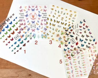 5D embossed nail sticker, cute nail decal, gel polish, notebook diary, flower butterfly tulip reindeer sunflower, spring, Valentine’s Day